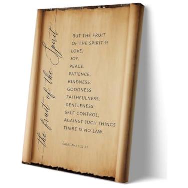 Imagem de Sboobily Fruto do Espírito Decoração de parede Gálatas 5 22-23 arte de parede versículo bíblico decoração arte giclée emoldurada vintage decoração de escritório em casa 20 x 30 cm