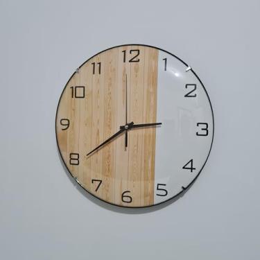 Imagem de Relógio de Parede Quartz Silencioso 30 cm, Mecanismo Silencioso, Funciona com 1 Pilha AA, Design Moderno, Moldura Preta (Madeira Clara)