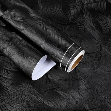 Imagem de EaseStick Papel de parede geométrico fosco para contato preto estampado à prova d'água escuro 3D texturizado papel de parede 39,9 x 406,4 cm removível preto geométrico papel de parede cozinha vinil