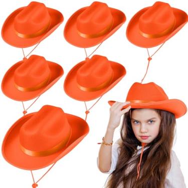 Imagem de Hercicy Chapéu de cowboy infantil de Dia das Bruxas, chapéu de vaqueira, chapéu de faroeste para meninos e meninas, artigos para despedida de solteiro, Laranja, tamanho �nico