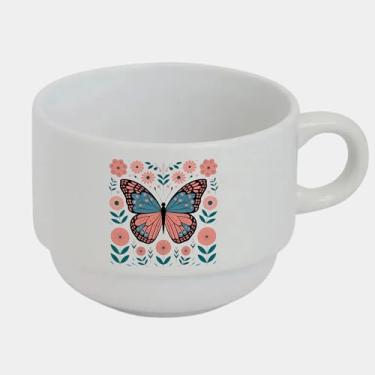 Imagem de Xícara Branca Bucks de Porcelana 180ml - BORBOLETA ROSA FLORES 4