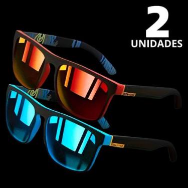 Imagem de Kit 2 Óculos De Sol Masculino Espelhado Polarizado Quadrado Com Proteç
