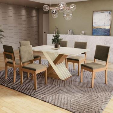 Imagem de Mesa de Jantar 6 Lugares Samanta com Vidro Canela/Off White/Bege - Kap