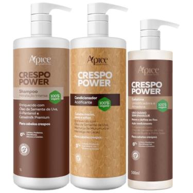 Imagem de Kit Apice Shampoo Condicionador Gelatina Crespo Power Profissional Litro Grande Cabelo Vegano