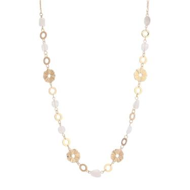 Imagem de Dazylleco Colares longos de ouro para mulheres, colar de ouro delicado com contas de pedra natural, presentes de dia das mães, bijuteria de ouro boho para mulheres, Pedra, Sem Pedra Preciosa