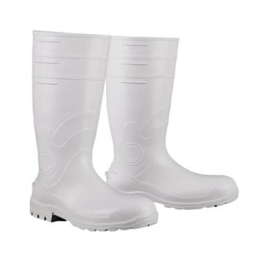 Imagem de Bota de Segurança Pvc Impermeável EPI Cano Longo Branca Forrada CA 374