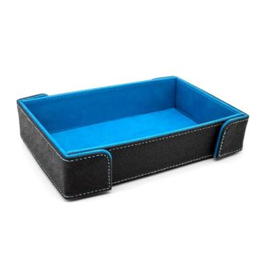 Imagem de Norse Foundry Bandeja de dados retangular azul – interior luxuoso de veludo, exterior de couro vegano preto, bandeja magnética dobrável para dados, tapete de rolamento portátil e durável para RPG e