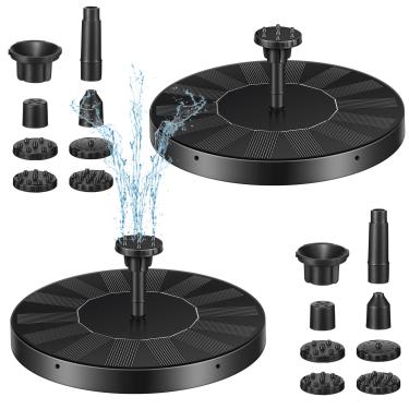 Imagem de 2 pacotes com bomba solar de banho para pássaros, fonte solar com 6 bocais, fonte solar flutuante para banho de pássaros, fonte de banho de pássaros, fonte de água solar para jardim, tanque de peixes e piscina (5,1 polegadas)