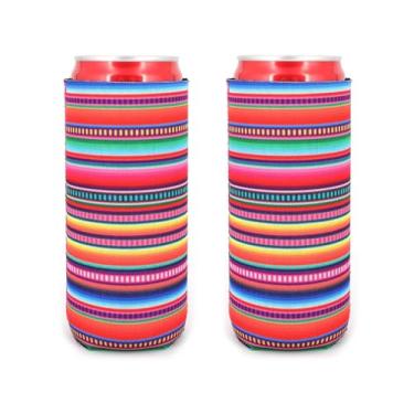 Imagem de 2 peças de suporte de cerveja fina de neoprene para lata de refrigeração de lata de cerveja de alta qualidade, suporte dobrável, sacos para refrigerador de cerveja para bebidas e cerveja de 340 ml, Serape