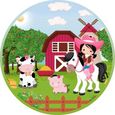 Imagem de Painel Redondo 3D Sublimado Fazendinha Rosa Frd-2189