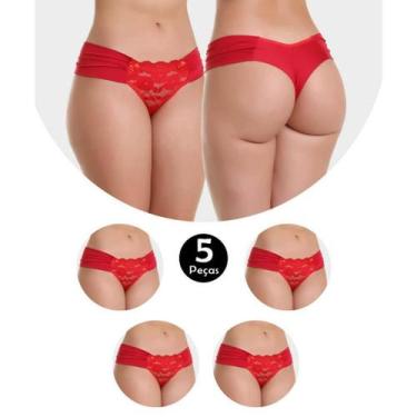 Imagem de Kit 5 Calcinha IMI Lingerie Tanga Fio Dental Duplo Em Microfibra E Ren