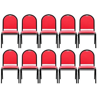 Imagem de Kit 10 Cadeiras Hoteleiras Auditório Empilhável Sintético M23 Vermelho - Mpozenato