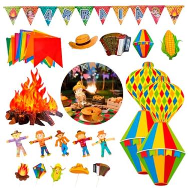 Imagem de Kit Decoração Completo Festa Junina São João Arraial Quermesse Escolas Luxo (36unid 10m BANDEIRINHA)