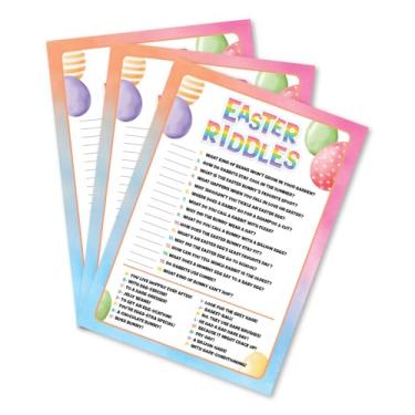 Imagem de Pink Pixie Studio 15 Easter Riddles Game Cards- Spring Party, Classroom, Church, Easter Egg Hunt - Fun, Easy Activity Lots of Laughs Made in The USA