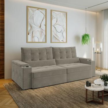 Imagem de Sofá Retrátil E Reclinável Com Porta Copos E Usb 4 Lugares 260cm Embaúba Extra Cabecasa Madeiramadei Cinza Claro