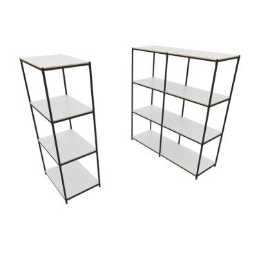 Imagem de Praleira De Aço Reforçada Mini Porta Pallet 200x60x90 Estante Estoque Bandeja Branca 1 Módulo + 2 Módulos Conjugados