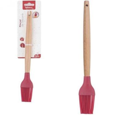 Imagem de Pincel Culinario Silicone Cabo Madeira 27cm Vermelho Wellhom