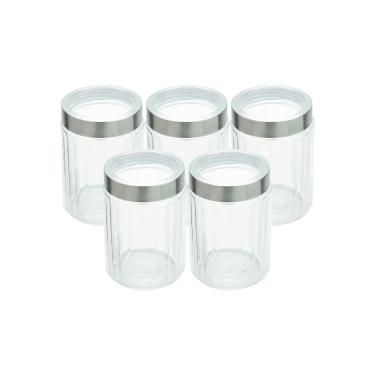 Imagem de Kit 5 Porta Mantimentos Vidro Com Tampa Aço Inox E Visor 1,2l Lyor