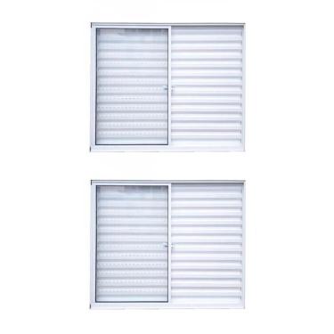 Imagem de Kit Com 2 Janelas De Alumínio Veneziana 100x120cm 3 Folhas 1 Fixa Com Vidro Liso Soft Plus Mgm Branco