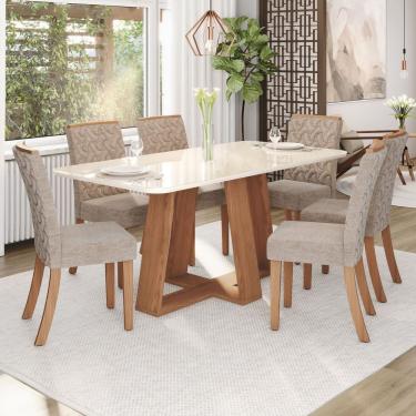 Imagem de Sala Jantar Lara Mesa 180 Cm Canto Arredondado Com Vidro 6 Cadeiras Espresso Móveis Nature- Off White-Creme
