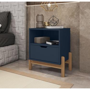 Imagem de Mesa de Cabeceira Antares 1 Gaveta Azul Cobalto Casa D 