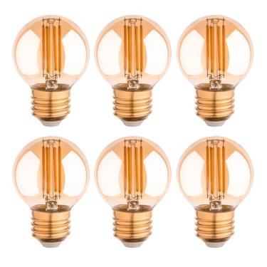 Imagem de runquiz Lâmpada Led G16.5, Pequena Edison Redonda, E26 Regulável, Globo Âmbar, 6W, 2700K, Filamento Vintage