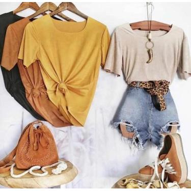 Imagem de Blusa feminina tecido suede manga curta - moda filo, Marrom, G