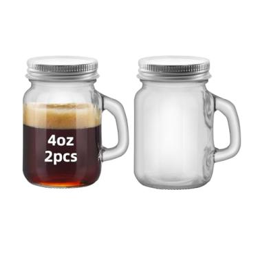 Imagem de eispap 2 peças transparentes de 113 g mini frasco de vidro canecas de vidro com alças e tampas, copo pequeno e decoração de lembrancinhas de casamento, chá de panela, suprimentos de festa para bebidas