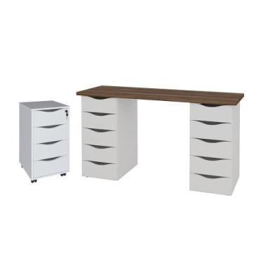 Imagem de Conjunto Escrivaninha e Gaveteiro Huddersfield Nogal Branco - CASA H