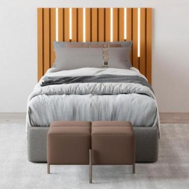 Imagem de Cabeceira Ripada Cama de Solteiro com Led Nagoia Nature - CASA H