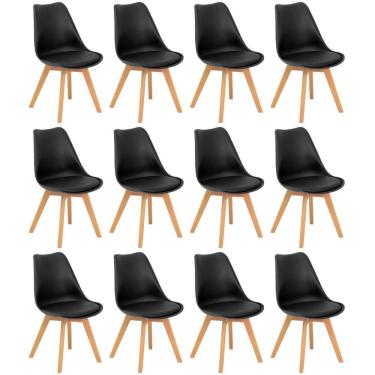 Imagem de Conjunto 12 Cadeiras De Jantar Eames Wood Leda Design Estofada - Preto