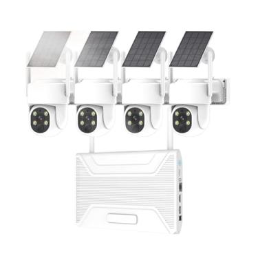 Imagem de AKAVIG Sistema de câmera de segurança sem fio 4MP WIFI com 4 câmeras de energia solar, kit NVR de vigilância solar externa com áudio bidirecional, visão noturna colorida, detecção de movimento