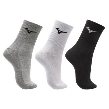 Imagem de Meia Cano Médio Mizuno Basic Tam. 33-38 Pacote Com 3 Pares, Multicolor