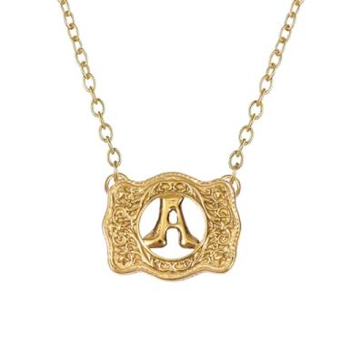 Imagem de SENFAI Colar com fivela de cinto em ouro 14K, estilo ocidental, com pingente de letra inicial, design decorativo com fivela de cinto, Small, Latão, Sem Pedra Preciosa