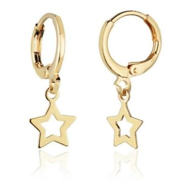 Imagem de Brinco Argola Estrela Dourado Pequeno Folheado Com Garantia