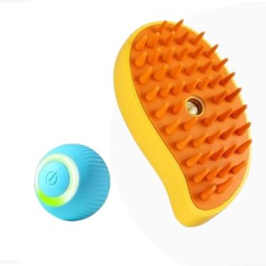 Imagem de Kit Pet 2 em 1, Escova Tira Pelo com Vapor Recarregável e Bola Interativa USB, Silencioso, para Cães e Gatos