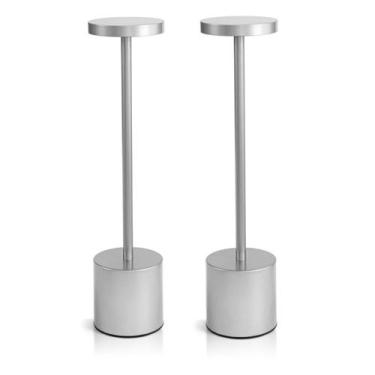 Imagem de Par 2x Luminária de Mesa Candeeiro Led Prata Sem Fio Tutto Home Recarr