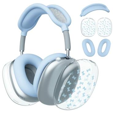 Imagem de BlHMCASE Capa de fone de ouvido para AirPods Max, lindo laço kawaii, capa de silicone azul para fones de ouvido para Apple AirPods Max