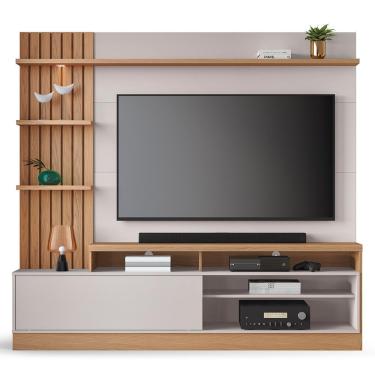 Imagem de Estante Home Theater Maceió para TV até 65” - Colibri Freijó/Off White