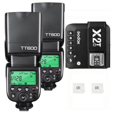 Imagem de Godox 2 peças TT600 GN60 Flash Speedlite, HSS 1/8000s 2.4G sem fio 0.1-2.6s Tempo de reciclagem, receptor de sistema Godox X integrado com disparador de flash sem fio Godox X2T-C compatível com câmera Canon