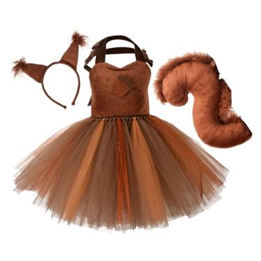 Imagem de Rrlihjgu Fantasia de Halloween de esquilo infantil, Fantasia de esquilo infantil - Conjunto de fantasia de animal,Vestido tutu cosplay com tema de selva para meninas com faixa de orelhas e cauda para