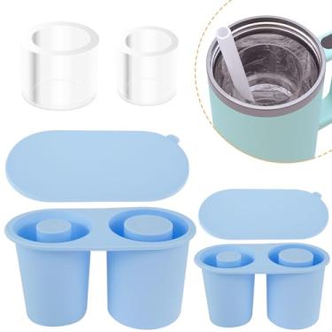 Imagem de 2 bandejas para cubos de gelo com tampas, moldes de silicone para cubos de gelo de 30 a 1,134 g, bandeja de gelo de fácil liberação empilhável, bandeja reutilizável para cubos de gelo sem odor para