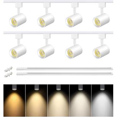 Imagem de VANoopee Kit de iluminação de pista LED de 8 luzes de 5 cores com trilho de iluminação tipo H de 2,5 m, cabeças de luz de trilho de LED reguláveis modernas, luminárias de pista de cozinha, refletor de
