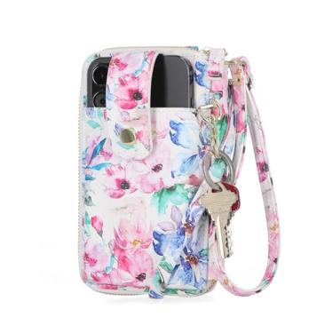 Imagem de Mundi Jacqui Carteira feminina transversal RFID, bolsa de viagem pequena de couro vegano com suporte para telefone, organizador compacto com compartimentos para cartões e alça ajustável, bolsa de