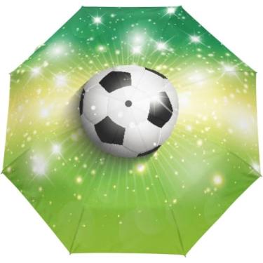 Imagem de Bola De Futebol Flash Green Guarda-chuva Dobrável Automático Proteção Uv Auto Open Close Dobrável À Prova De Vento Bloqueio Solar Para Viagem Praia