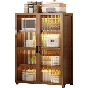 Imagem de Armário De Cozinha Com Portas, Aparador De Bambu Com Espaço De Arrumação, Armário De Cozinha Com Prateleira, Para Cozinha Sala De Jantar Sala De Estar 60 X 31 X 100cm, B