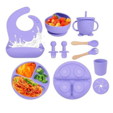 Imagem de Kit Refeição Bebê Prato Copo Talher Babador Silicone Ventosa - Ahc Men