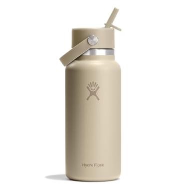 Imagem de Hydro Flask Garrafa de água - aço inoxidável isolado - tampa de canudo flexível de boca larga, não derrama, à prova de vazamento e recarregável em bronzeado de aveia de 947 ml