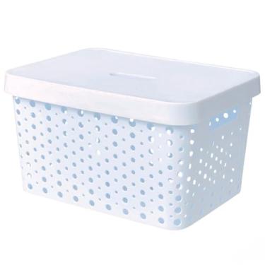 Imagem de Cesto Organizador com Tampa Caixa Organizadora de Plástico Multiuso Cesta Organizadora para Armazenamento Caixas Organizadoras(Branco com Tampa)