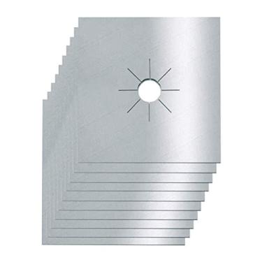 Imagem de TOPINCN Protetor de Fogão a Gás de 10pcs, Tampas da Faixa de Gás, Bloco de Guarda de Queimador de Cozinha Reutilizável Com Pano de Fibra de Vidro e Espessura 0,2 Mm para Limpeza de (Prata)